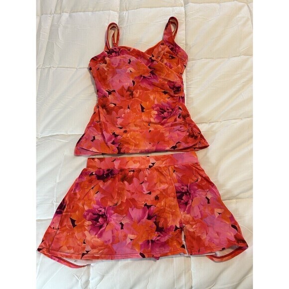 MIRACLESUIT x TALBOTS SANIBEL BLENDED FLORAL TANKINI Light Control Size 8 - Picture 4 of 15